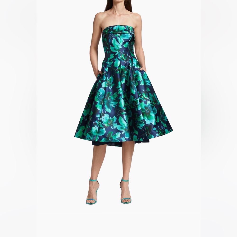 Amsale blue and green cocktail dress
